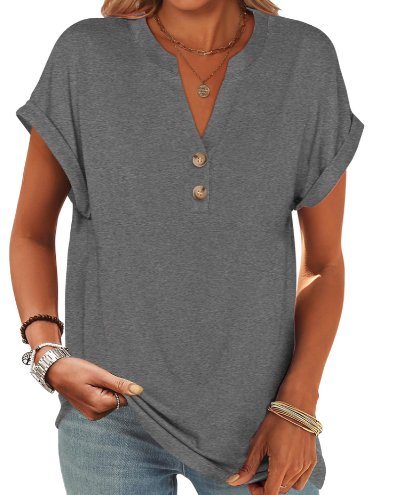 Manon Top Femme – Μπλούζα Henley με V λαιμόκοψη και κουμπιά, Αέρινη κομψή casual καλοκαιρινή γραμμή