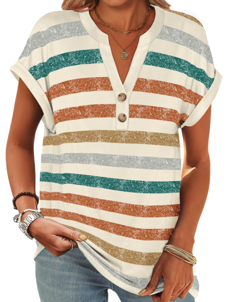 Manon Top Femme – Μπλούζα Henley με V λαιμόκοψη και κουμπιά, Αέρινη κομψή casual καλοκαιρινή γραμμή