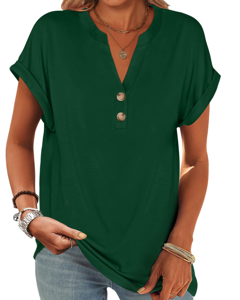 Manon Top Femme – Μπλούζα Henley με V λαιμόκοψη και κουμπιά, Αέρινη κομψή casual καλοκαιρινή γραμμή