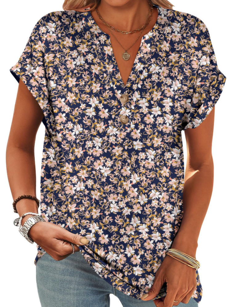 Manon Top Femme – Μπλούζα Henley με V λαιμόκοψη και κουμπιά, Αέρινη κομψή casual καλοκαιρινή γραμμή