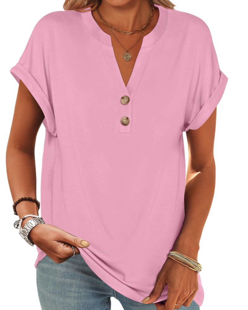 Manon Top Femme – Μπλούζα Henley με V λαιμόκοψη και κουμπιά, Αέρινη κομψή casual καλοκαιρινή γραμμή