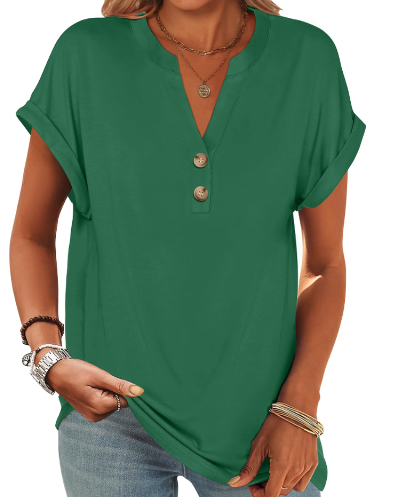 Manon Top Femme – Μπλούζα Henley με V λαιμόκοψη και κουμπιά, Αέρινη κομψή casual καλοκαιρινή γραμμή