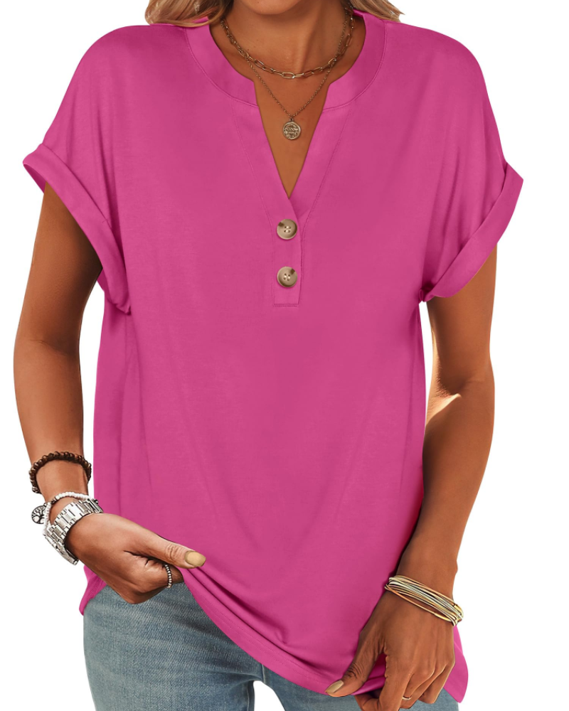 Manon Top Femme – Μπλούζα Henley με V λαιμόκοψη και κουμπιά, Αέρινη κομψή casual καλοκαιρινή γραμμή