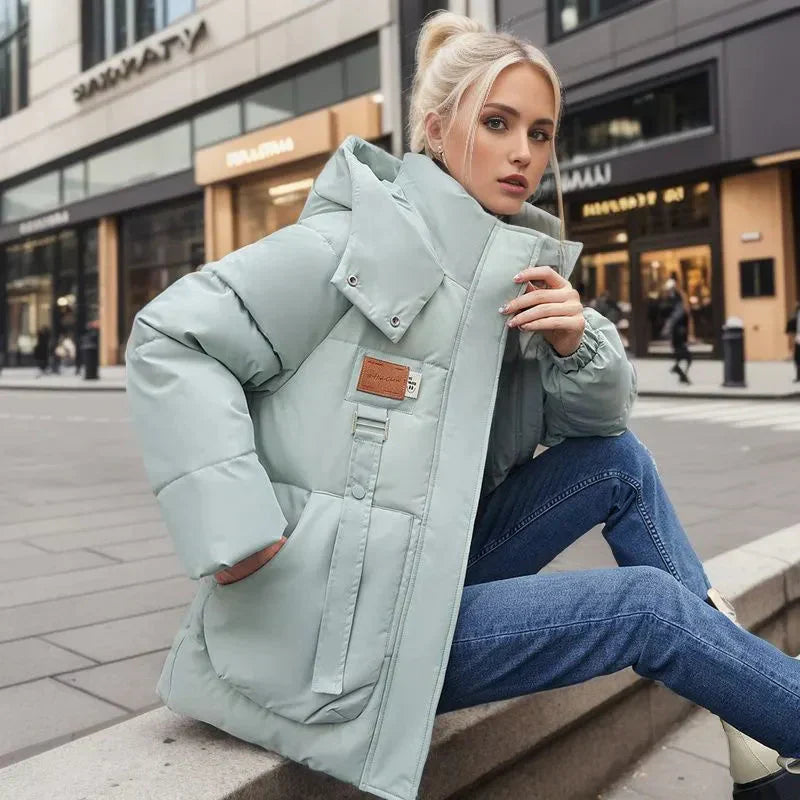 Hainie Doudoune Impermeable Femme – Palton de iarnă călduros cu glugă și croială oversize
