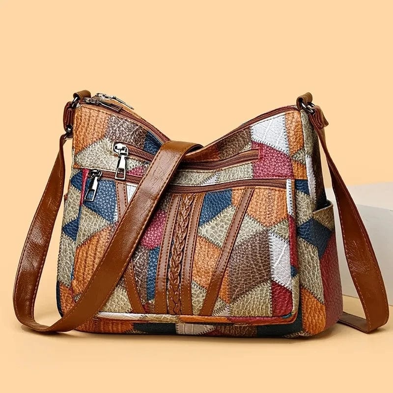 Marysol Sac à Main Femme – Sac en Cuir Patchwork avec Design Mosaïque & Compartiments Pratiques