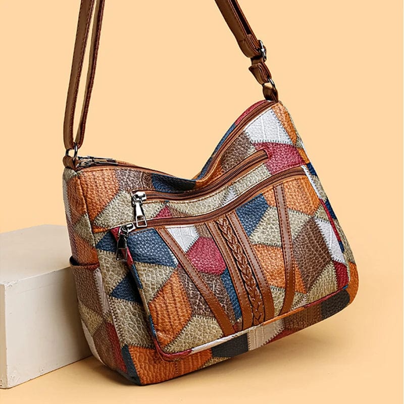 Marysol Sac à Main Femme – Patchwork-Ledertasche mit Mosaik-Design & praktischen Fächern