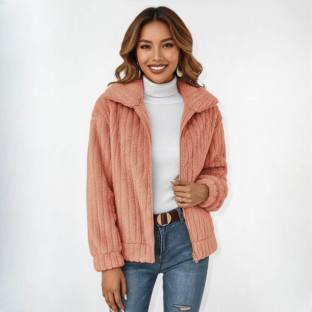 May Gilet Lang Dames Fleece – Elegante en Warme Cardigan met Rits en Zakjes