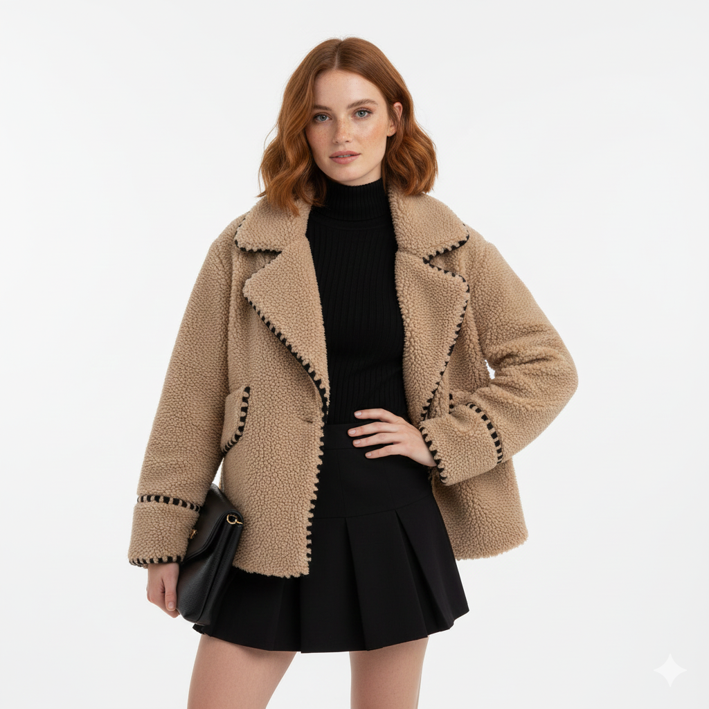 Melissa Mode Damejakke Strukturert – Avslappet passform med slagkrage Streetwear-stil Vinter