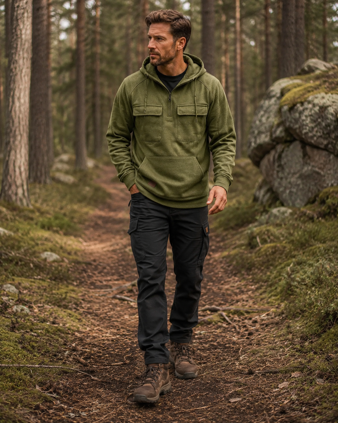 Pánská mikina s kapucí Cormac – poloviční zip, silný fleece a praktické kapsy