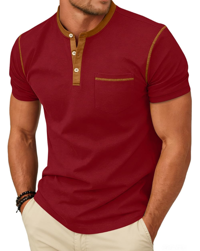 Manny T-Shirt Henley Homme – Tee-Shirt Col Boutonné Color Block Été Casual