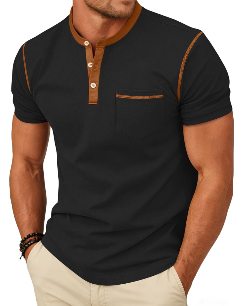 Manny T-Shirt Henley Homme – Tee-Shirt Col Boutonné Color Block Été Casual