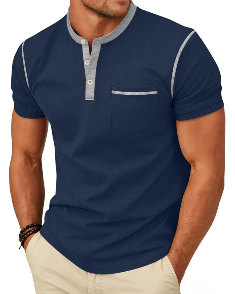 Manny T-Shirt Henley Homme – Tee-Shirt Col Boutonné Color Block Été Casual