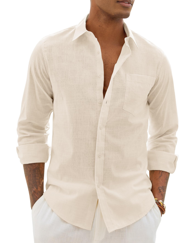 Hugo Chemise Homme – Chemise Coton Lin Manches Longues, Style Léger & Casual Chic