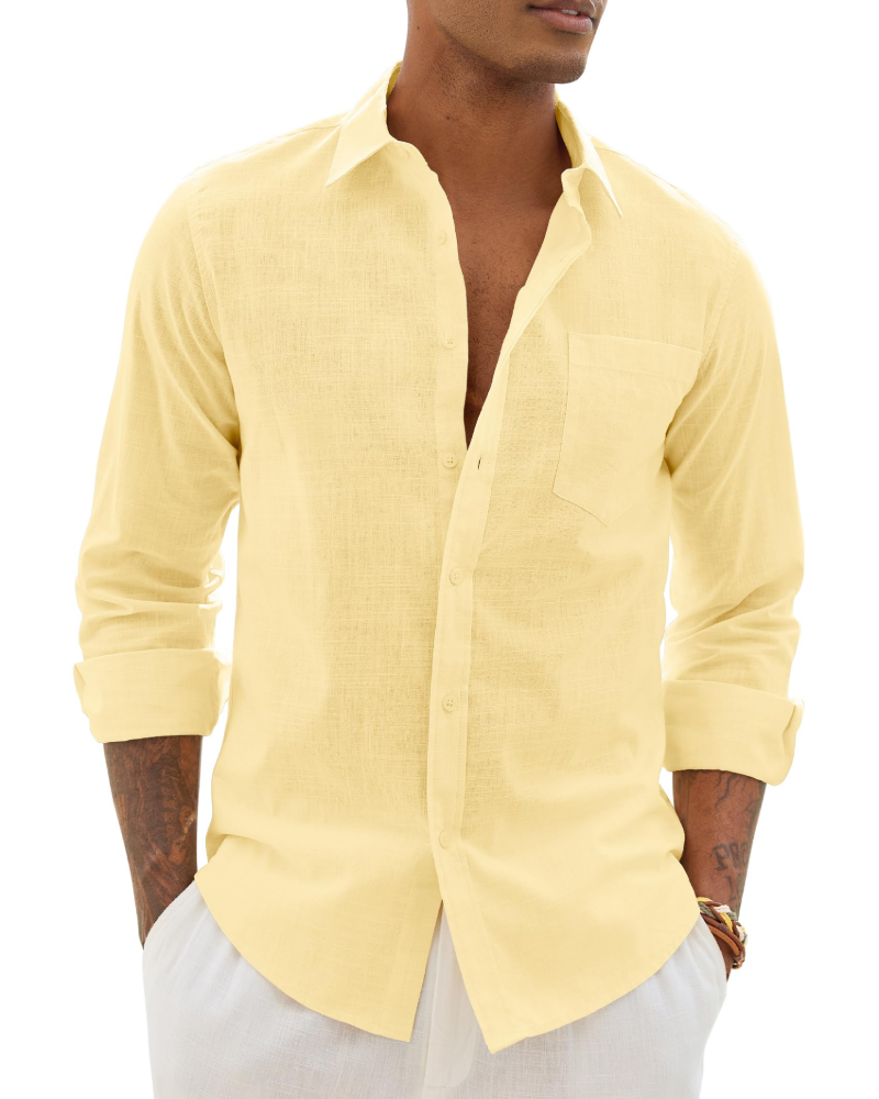Hugo Chemise Homme – Chemise Coton Lin Manches Longues, Style Léger & Casual Chic