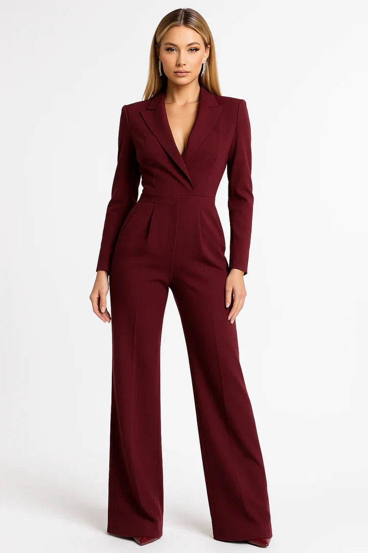 Zaan Women's Blazer Jumpsuit – Unique Piece with V Lapel & Flared Legs with Modern Elegant Cut
