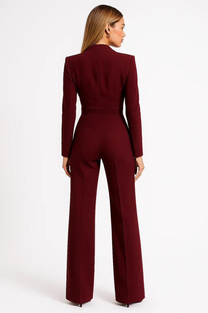 Zaan Women's Blazer Jumpsuit – Unique Piece with V Lapel & Flared Legs with Modern Elegant Cut
