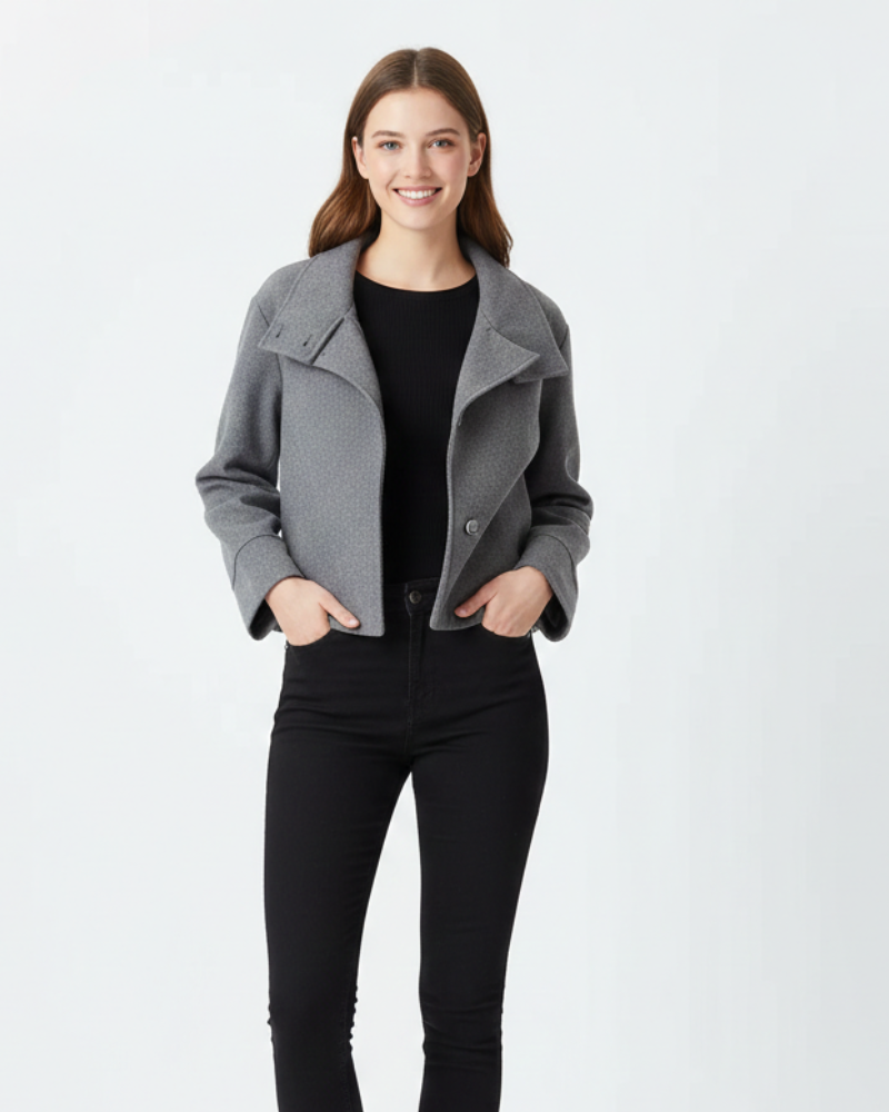 Natalia Mantel Kort Dames – Dubbele Knopen Klassiek, Aansluitende Snit & Stijlvol Model