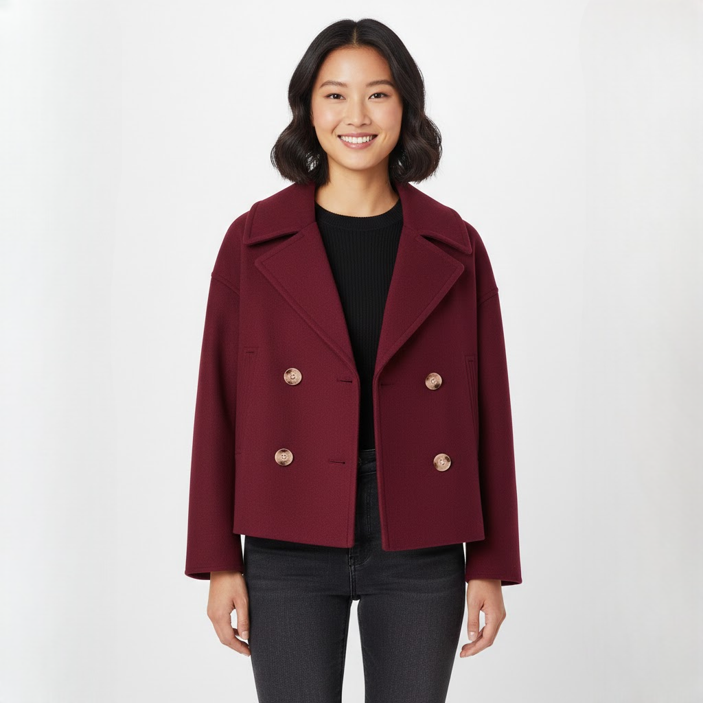 Noëlle Manteau Court Femme Double Boutonnage – Laine Mélangée & Style Élégant