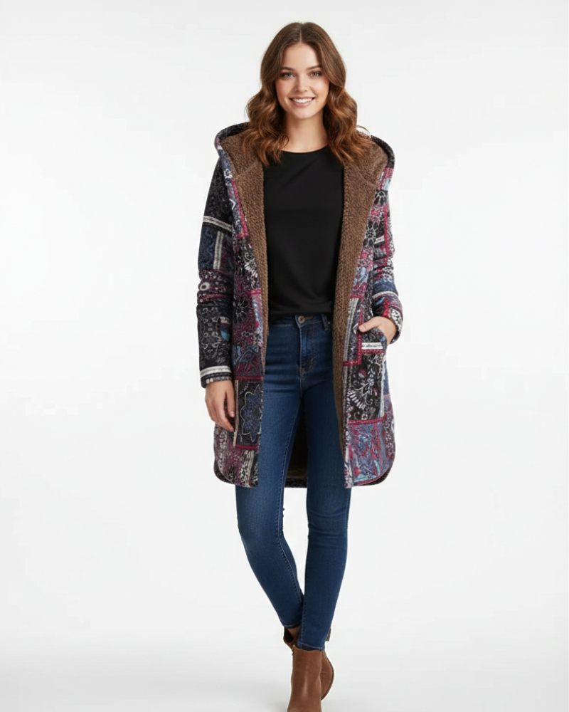 Noelle Giacca Donna con Cappuccio – Motivo Floreale Moderno, Calore Invernale e Stile Urbano