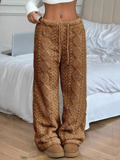 Spodnie damskie Valerie – miękkie i eleganckie, żakardowe, pluszowe spodnie z szerokimi nogawkami na jesień/zimę