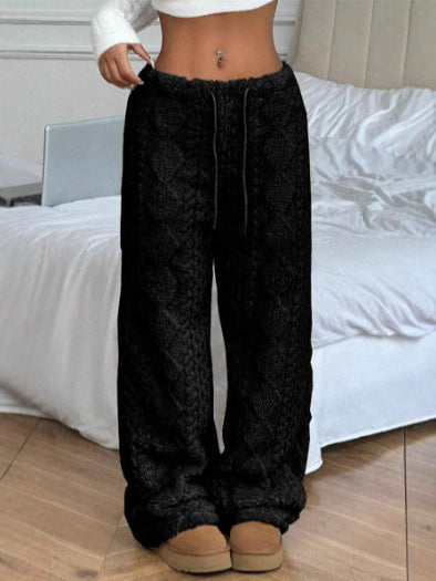 Spodnie damskie Valerie – miękkie i eleganckie, żakardowe, pluszowe spodnie z szerokimi nogawkami na jesień/zimę