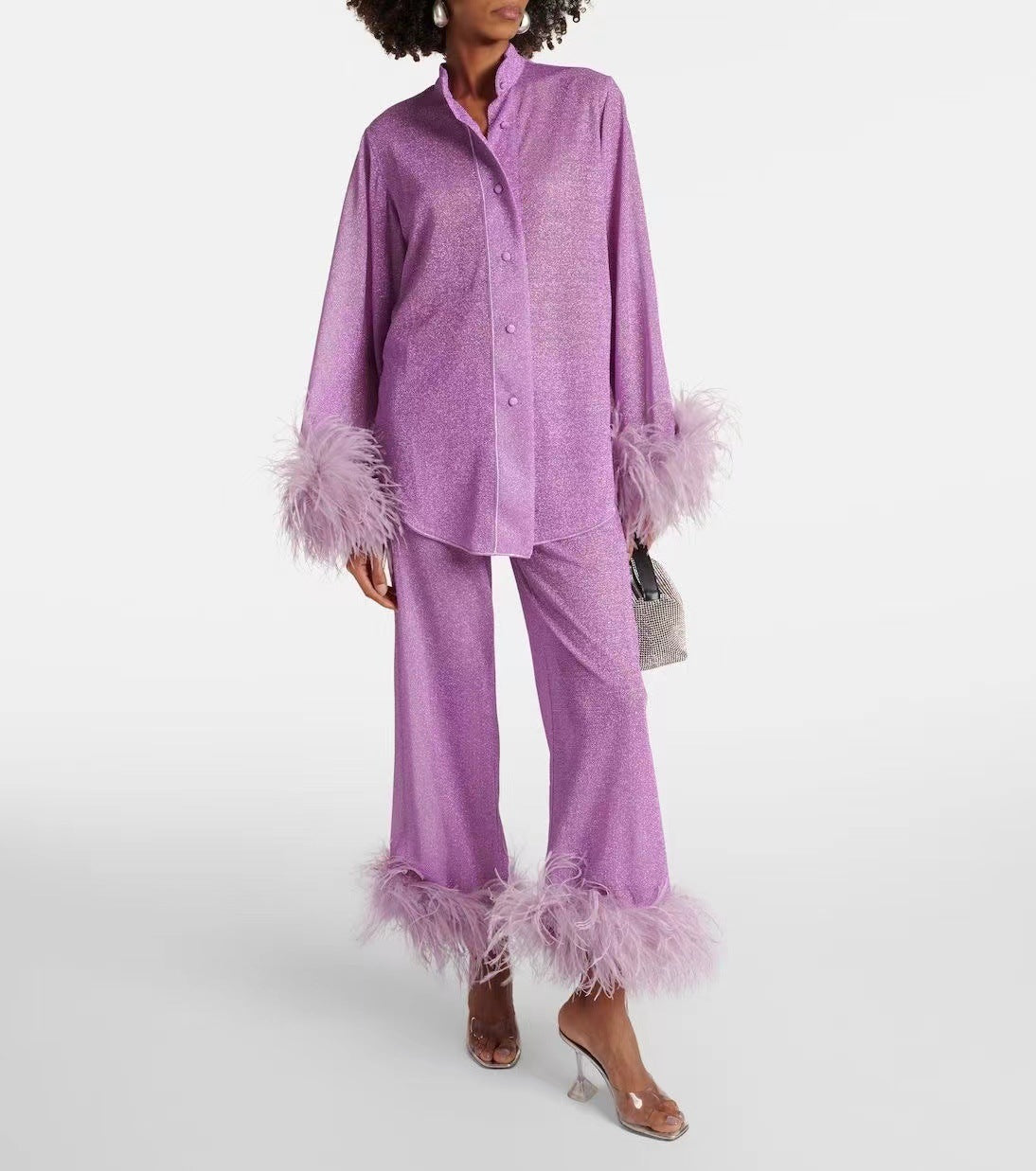 Női Laila Szett – Elegáns Két Részes Szett Tollas Gallérral és Bővülő Szabással