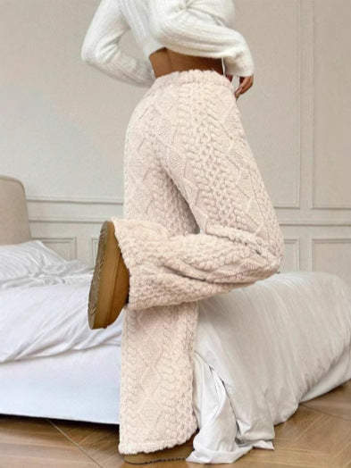 Spodnie damskie Valerie – miękkie i eleganckie, żakardowe, pluszowe spodnie z szerokimi nogawkami na jesień/zimę