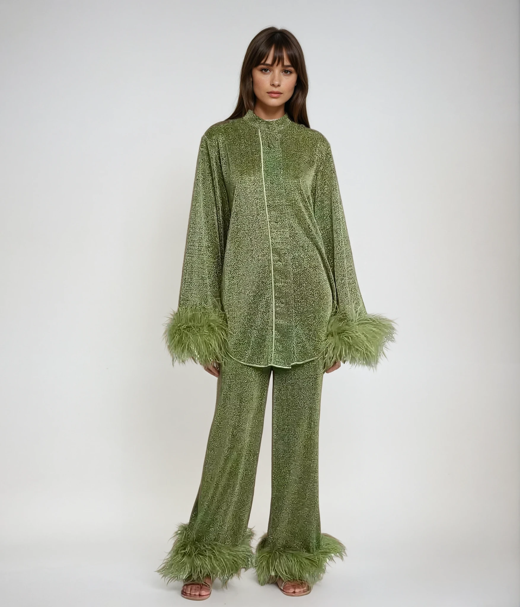 Női Laila Szett – Elegáns Két Részes Szett Tollas Gallérral és Bővülő Szabással