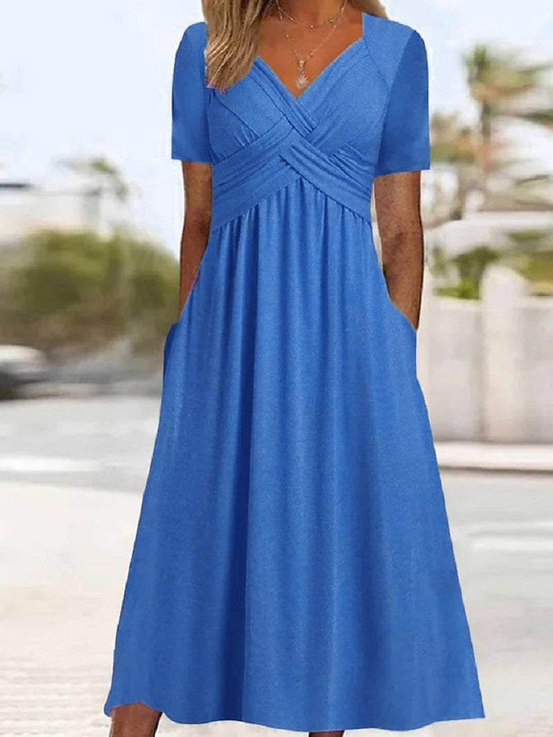 Elisabeth Midi-jurk Dames – Elegante jurk met V-hals, vloeiende pasvorm & tijdloze stijl