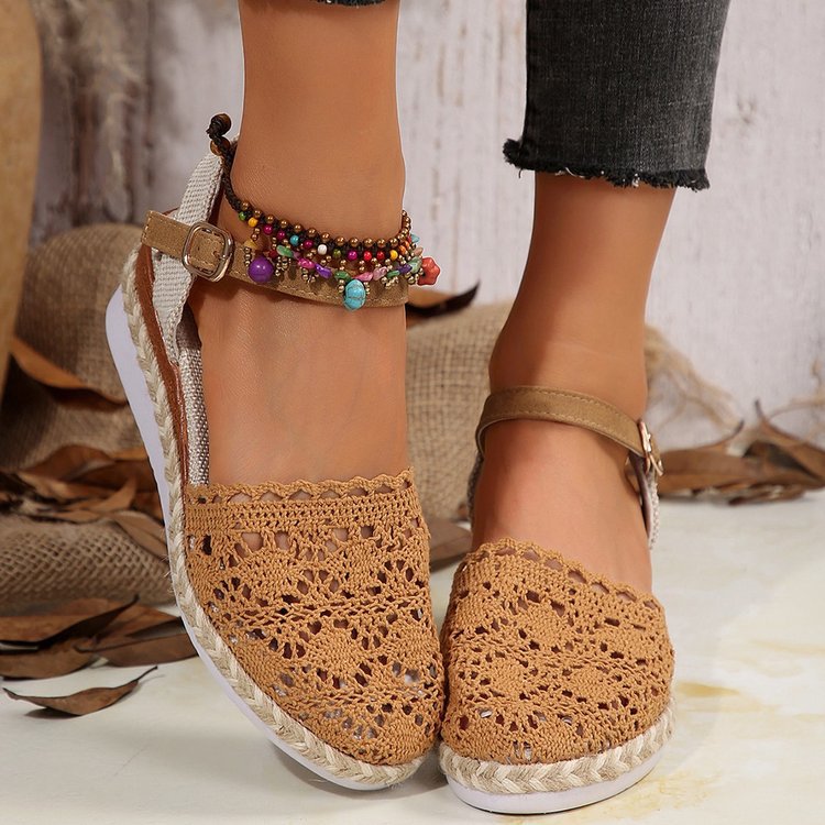 Bailey Espadrilles Femme – Chaussures d'Été Bohèmes avec Détail Crocheté & Look Naturel