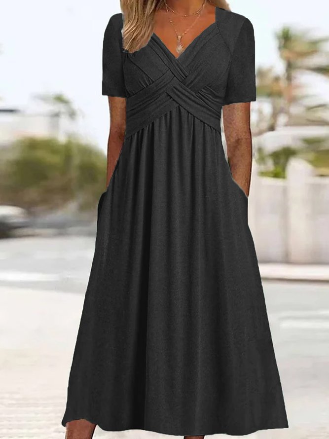Elisabeth Midi-jurk Dames – Elegante jurk met V-hals, vloeiende pasvorm & tijdloze stijl