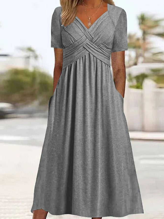 Elisabeth Robe Midi Femme – Robe Élégante avec Col en V, Coupe Fluide & Style Intemporel