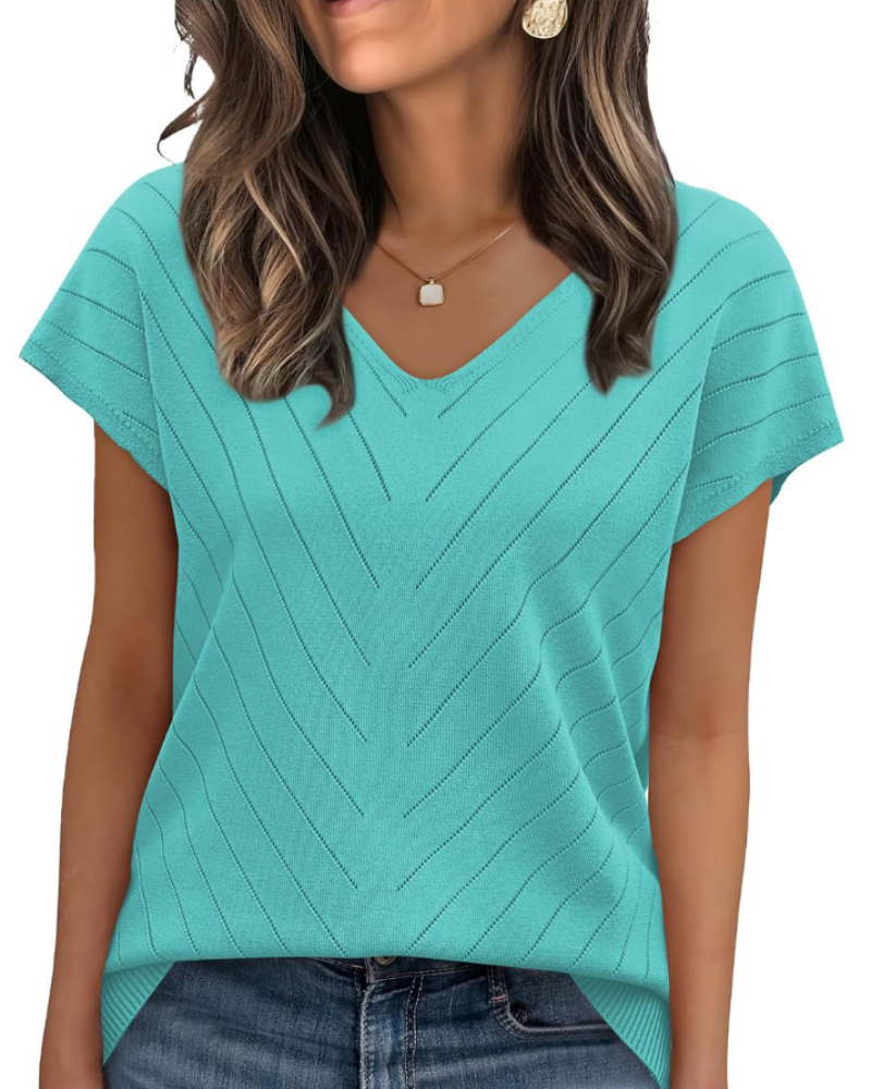 Orina Top Femme – Lagani pulover s kratkim rukavima, V-izrez, elegantan i poslovni casual stil
