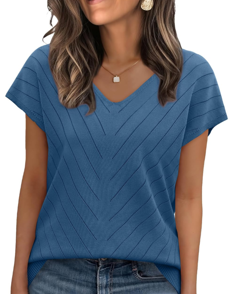 Orina Top Femme – Lagani pulover s kratkim rukavima, V-izrez, elegantan i poslovni casual stil