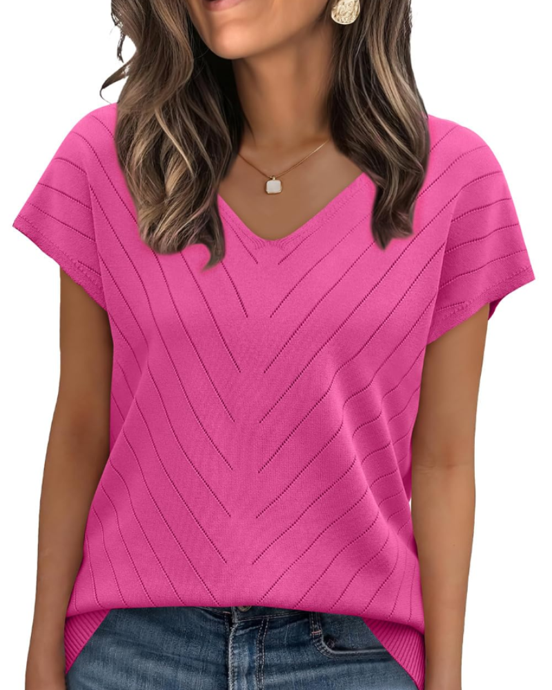 Orina Top Femme – Lagani pulover s kratkim rukavima, V-izrez, elegantan i poslovni casual stil