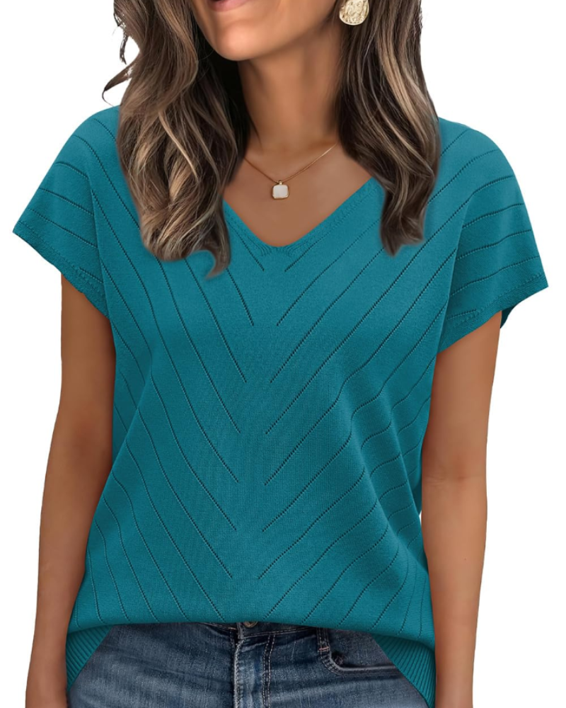 Orina Top Femme – Lagani pulover s kratkim rukavima, V-izrez, elegantan i poslovni casual stil