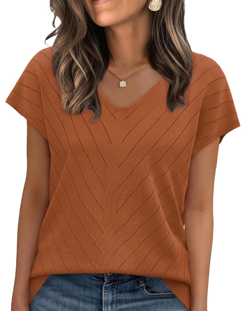 Orina Top Femme – Lagani pulover s kratkim rukavima, V-izrez, elegantan i poslovni casual stil