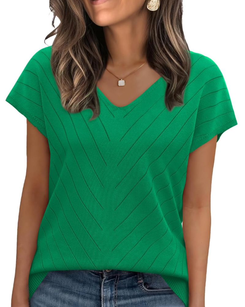 Orina Top Femme – Lagani pulover s kratkim rukavima, V-izrez, elegantan i poslovni casual stil
