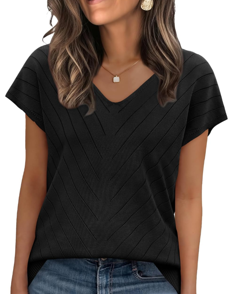 Orina Top Femme – Lagani pulover s kratkim rukavima, V-izrez, elegantan i poslovni casual stil