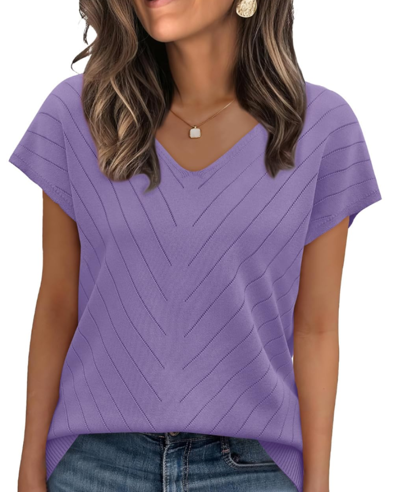 Orina Top Femme – Lagani pulover s kratkim rukavima, V-izrez, elegantan i poslovni casual stil