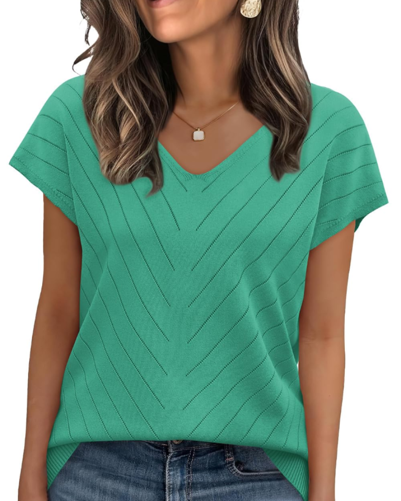 Orina Top Femme – Lagani pulover s kratkim rukavima, V-izrez, elegantan i poslovni casual stil