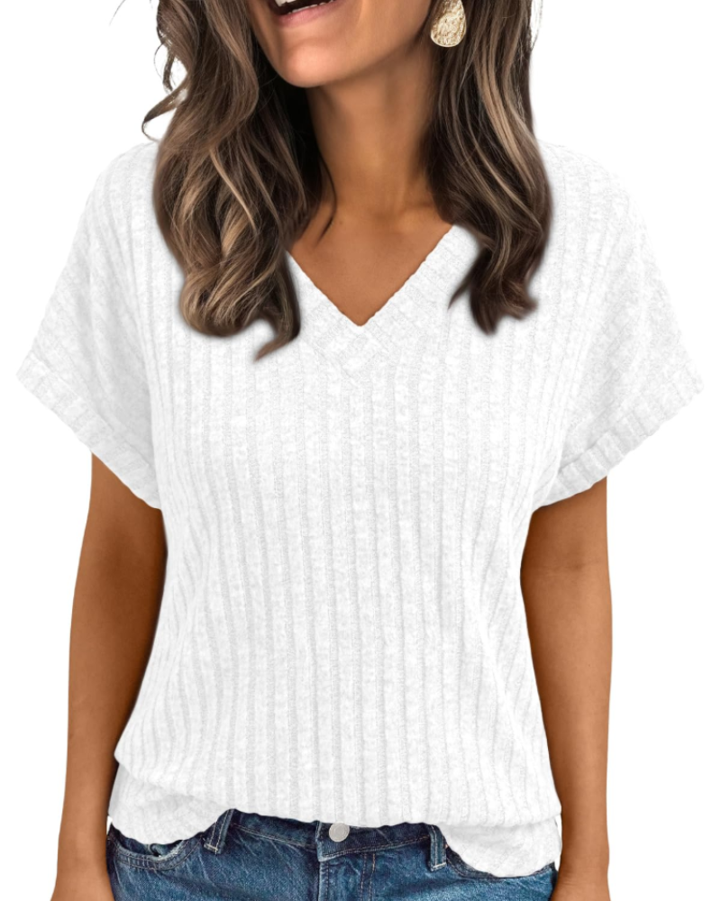 Orla Top Femme – Blouse Col V Élégante à Manches Courtes, Coupe Fluide Casual Chic