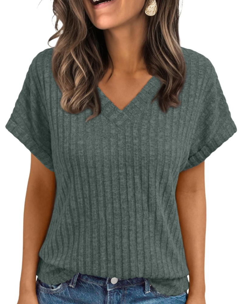 Orla Top Femme – Blouse Col V Élégante à Manches Courtes, Coupe Fluide Casual Chic