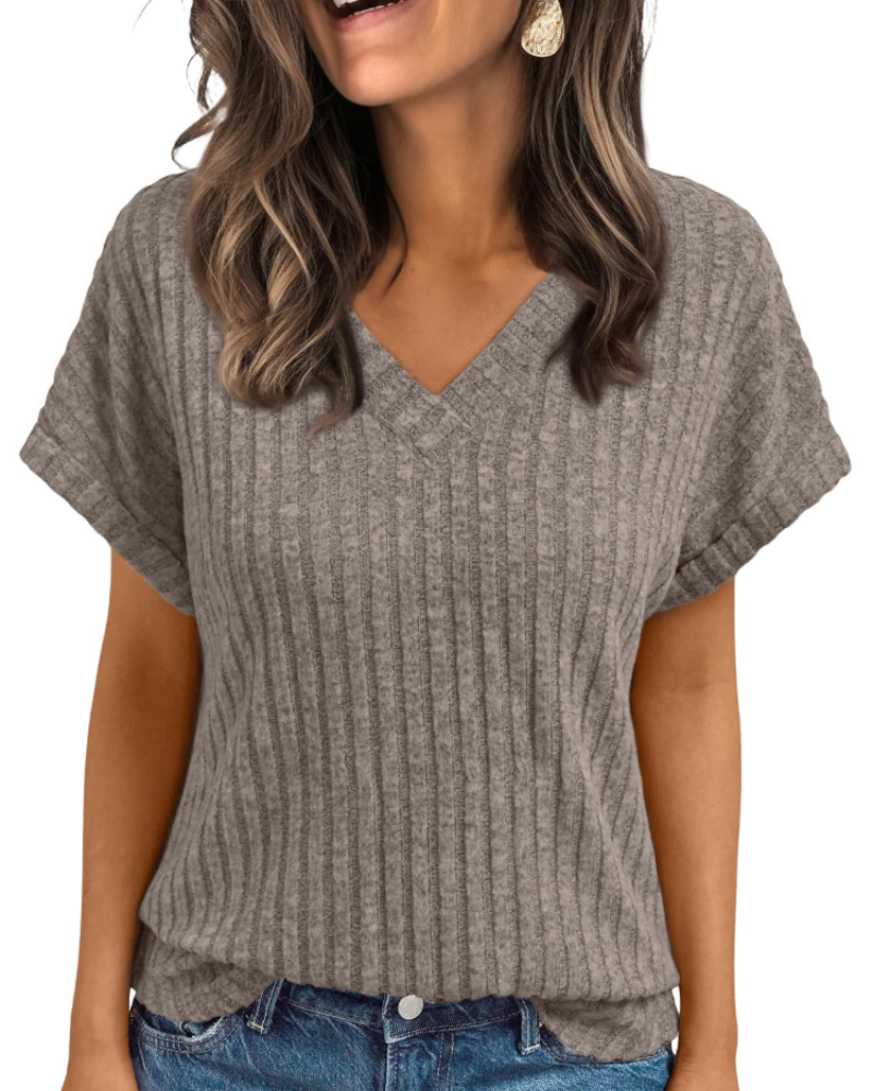 Orla Top Femme – Blouse Col V Élégante à Manches Courtes, Coupe Fluide Casual Chic
