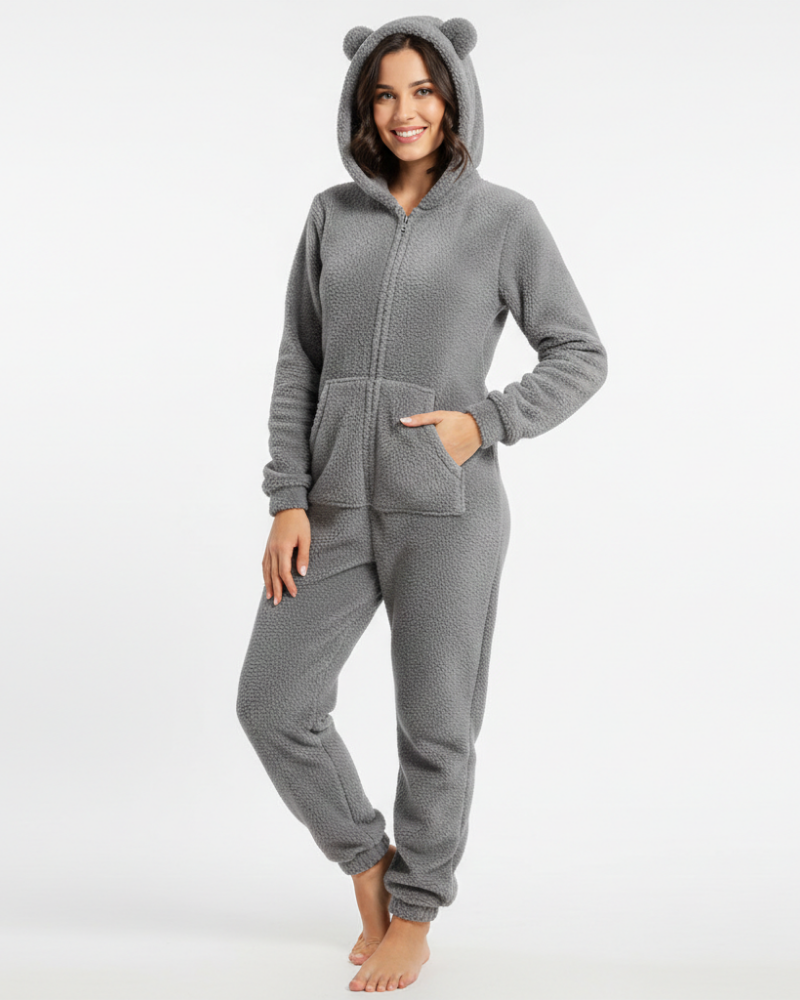 Ellie Women's Fleece Jumpsuit – Soft and Warm Onesie with Hood & Zipper Closure