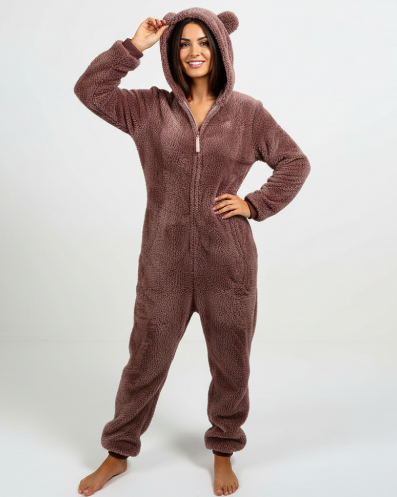 Ellie Women's Fleece Jumpsuit – Soft and Warm Onesie with Hood & Zipper Closure