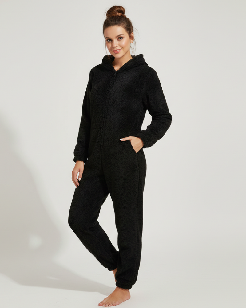 Ellie Women's Fleece Jumpsuit – Soft and Warm Onesie with Hood & Zipper Closure
