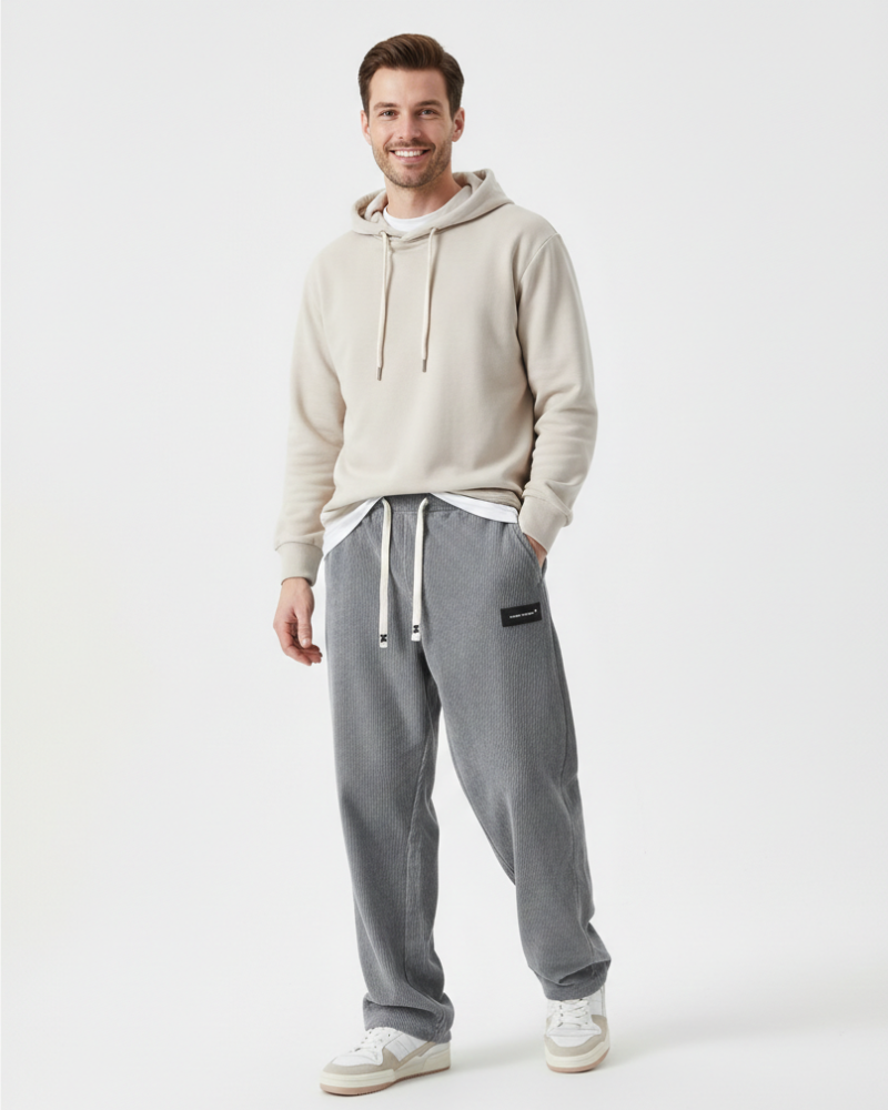 Quinnell Pánské Kalhoty Manšestrové – Nastavitelný Pas, Pohodlné Teplé a Moderní Styl