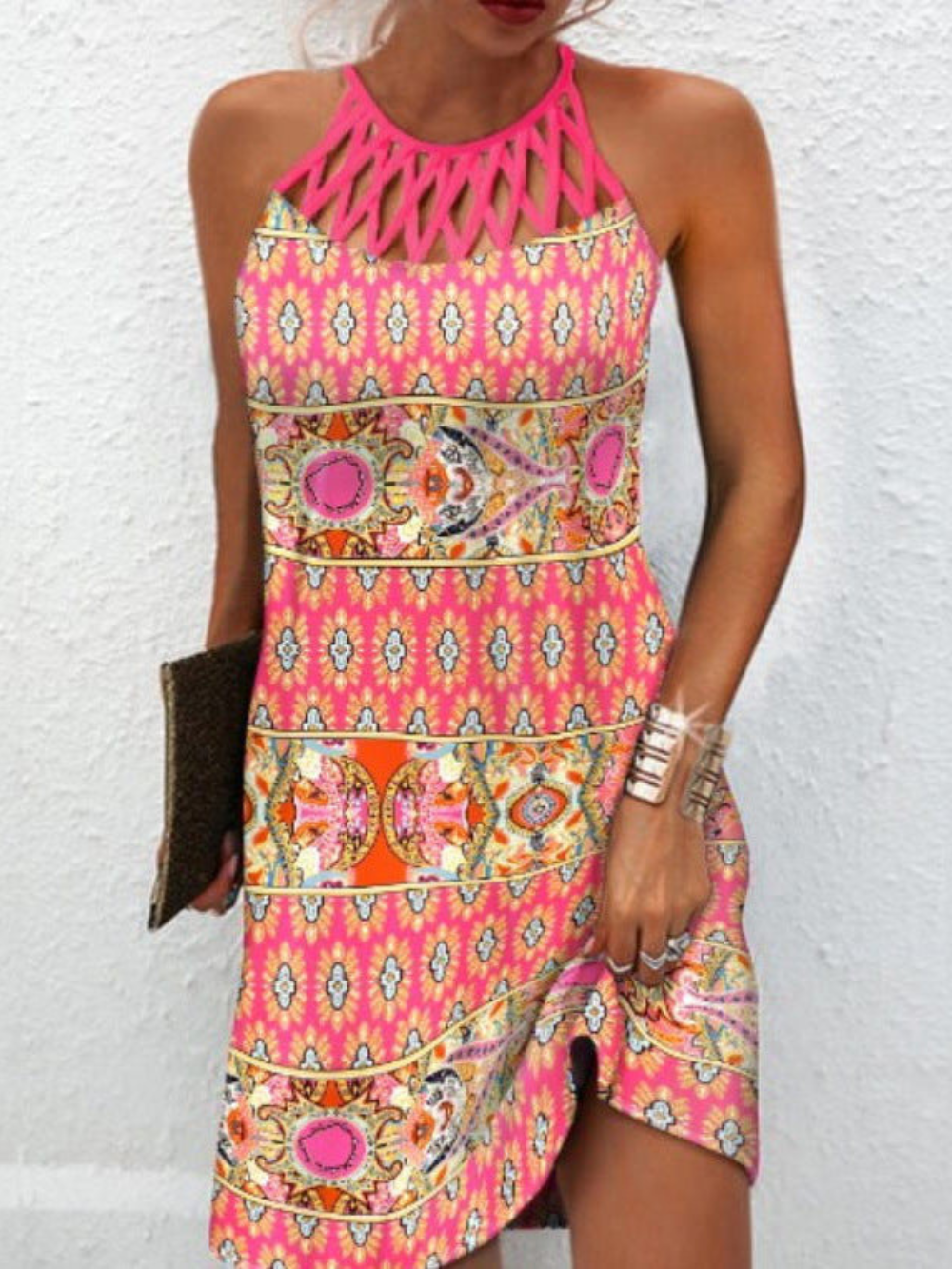 Emily Robe d’Été Femme – Robe Halter à Imprimé Tropical et Coupe Aérienne pour Plage & Brunch