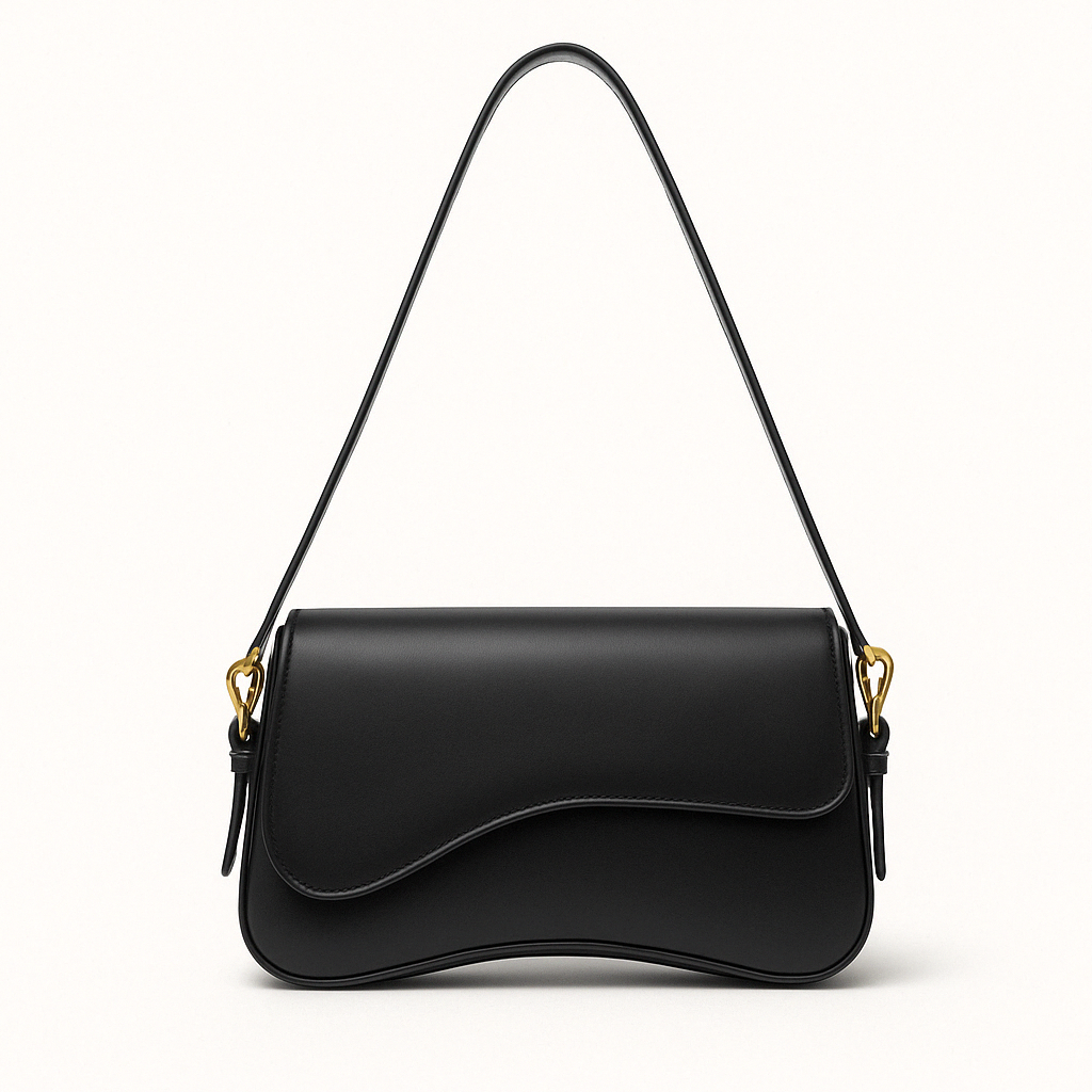 Hadley Sac Baguette Femme – Glat vegansk læder med asymmetrisk silhuet og elegante gyldne detaljer